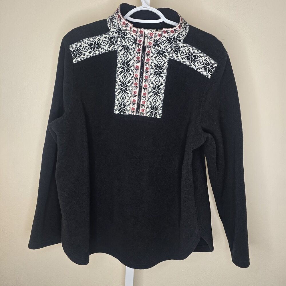 L.L. Bean Women's M Reg 1/4 Zip Fleece Sweater Nordic Fair Isle Snowflake Trim